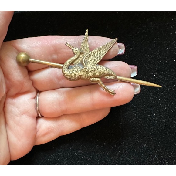 Antique Victorian Stork Bird Brooch 3.5" - Picture 6 of 6